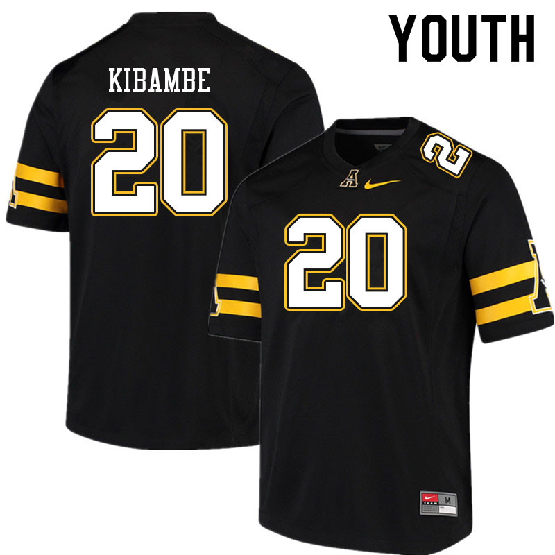 Youth #20 Nathan Kibambe Appalachian State Mountaineers College Football Jerseys Sale-Black - Click Image to Close